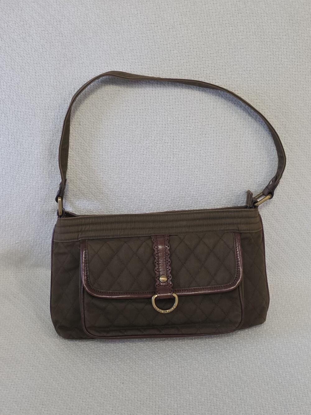 VTG Vera Bradley Olive Green Purse Shoulder Bag Handbag Quilted Lined Retro Chic